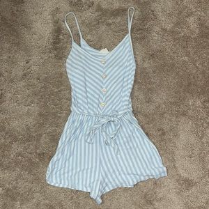 Blue and white striped romper